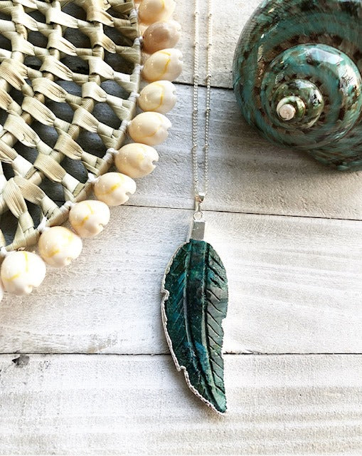 Ocean Jasper Feather Pendant Necklace