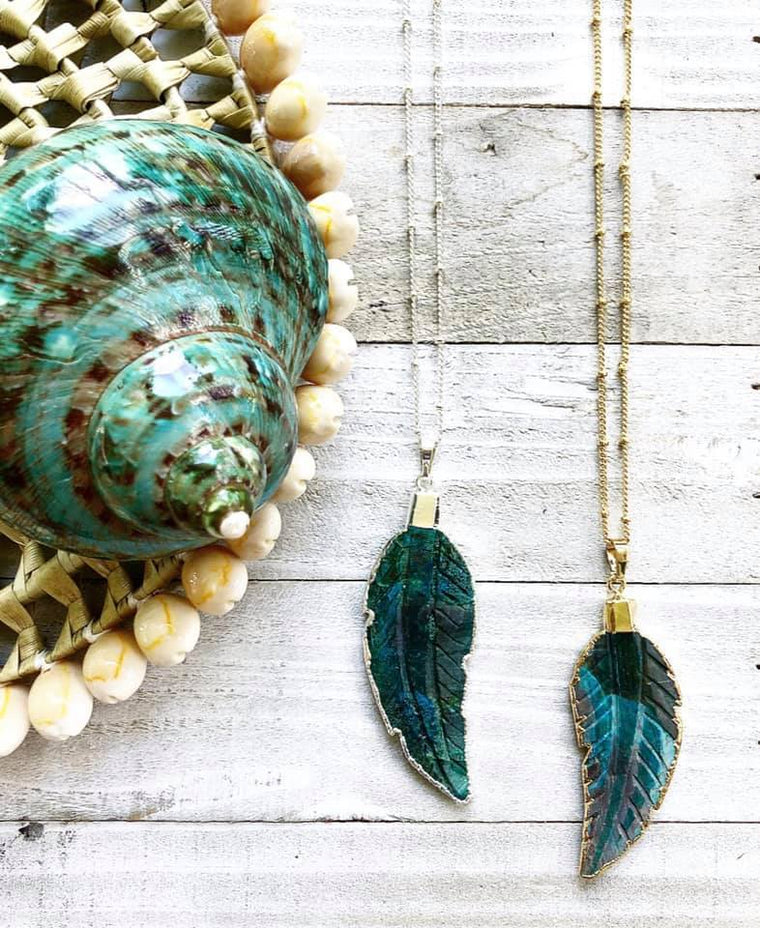 Ocean Jasper Feather Pendant Necklace