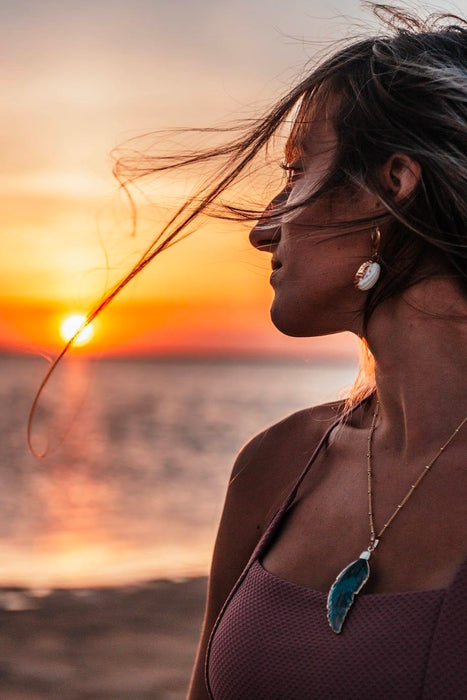 Ocean Jasper Feather Pendant Necklace