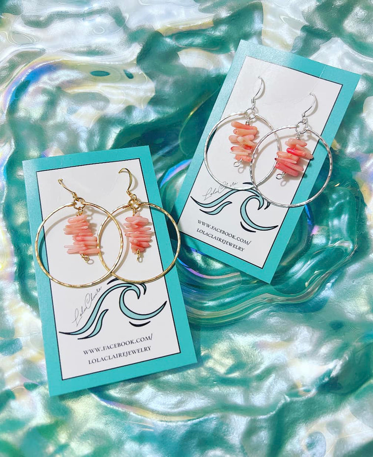 Coral Chip Hoop Earrings