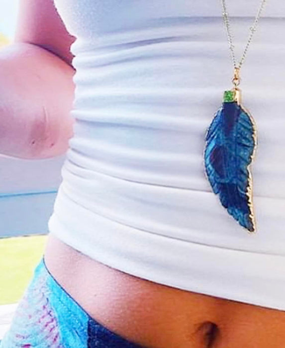 Ocean Jasper Feather Pendant Necklace