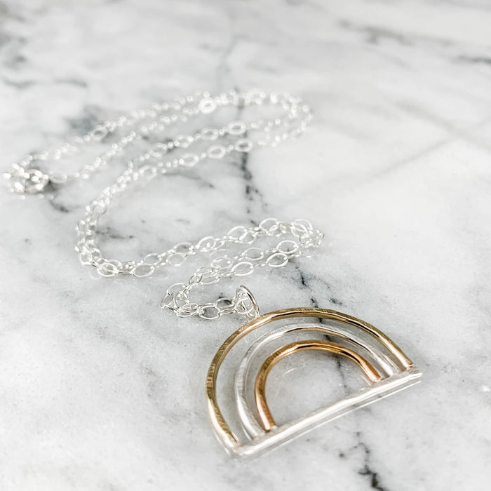 Hammered Triple-Metal Rainbow Necklace