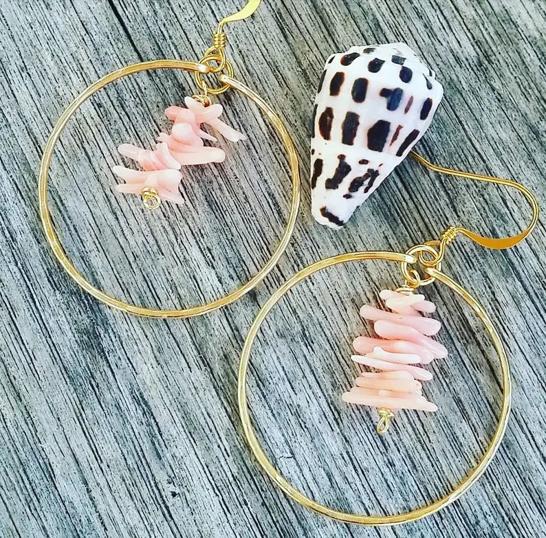 Coral Chip Hoop Earrings