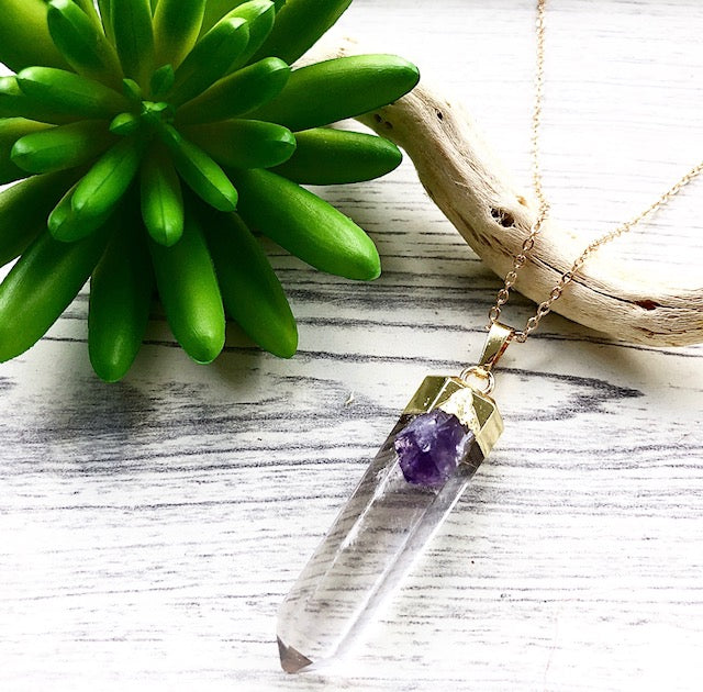 Quartz Crystal & Amethyst Pendant Necklace