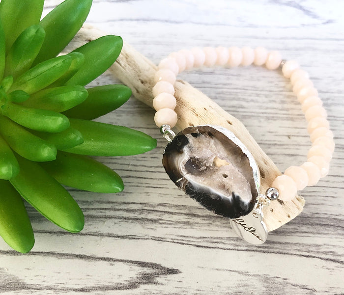 Natural Agate Slice Beaded Stretch Bracelet