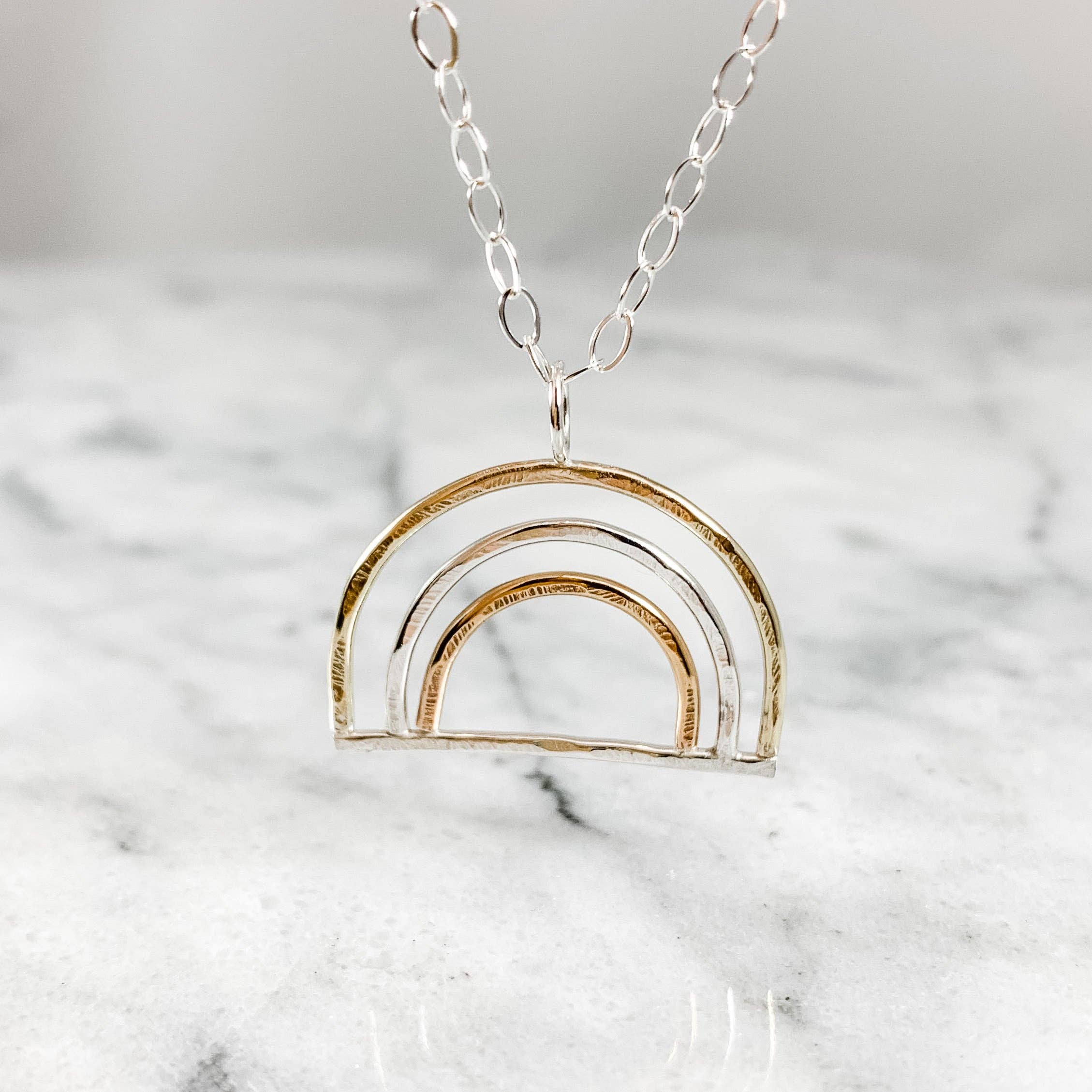 Hammered Triple-Metal Rainbow Necklace