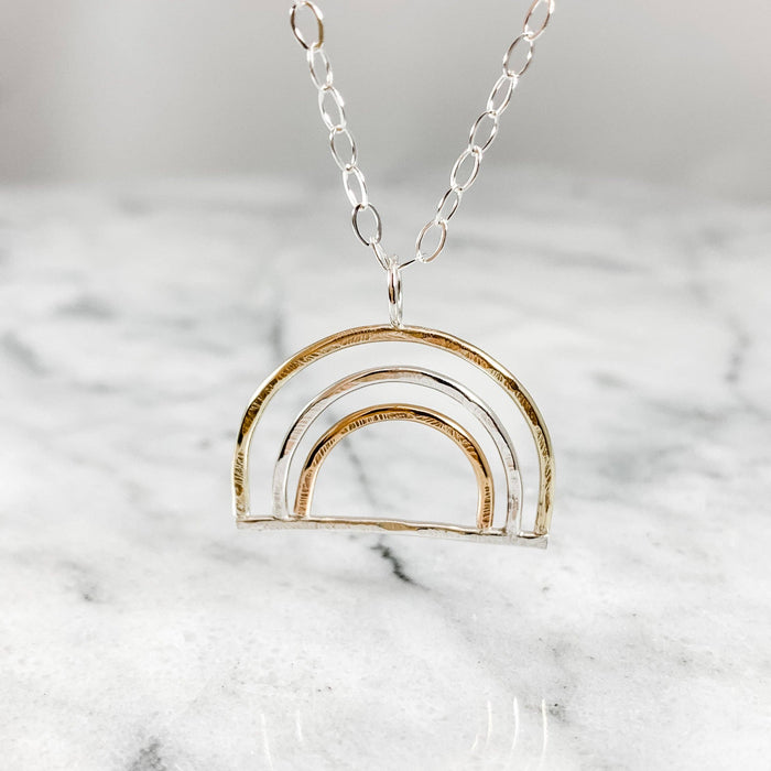 Hammered Triple-Metal Rainbow Necklace