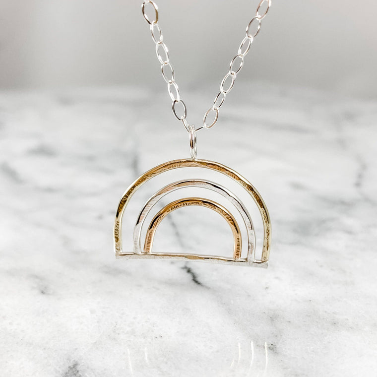 Hammered Triple-Metal Rainbow Necklace