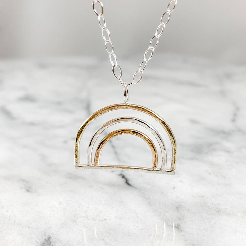 Hammered Triple-Metal Rainbow Necklace